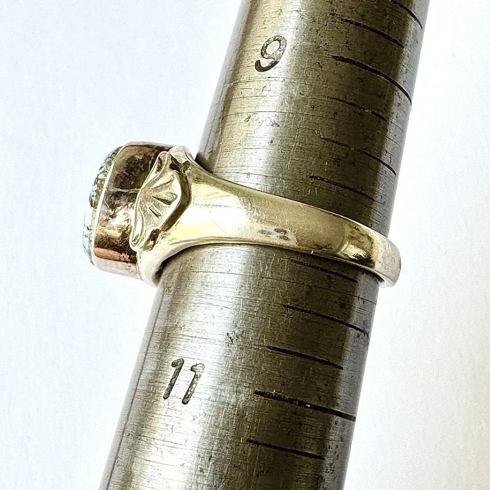 Navajo Mens Turquoise Band Blue Golden Hills Sz 10 Ring 14mm Signed AT Native